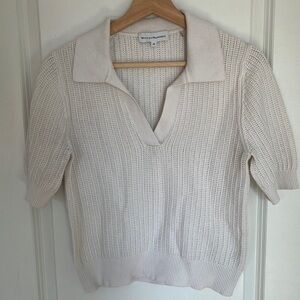 White + Warren Cream Knit Collared Sweater M